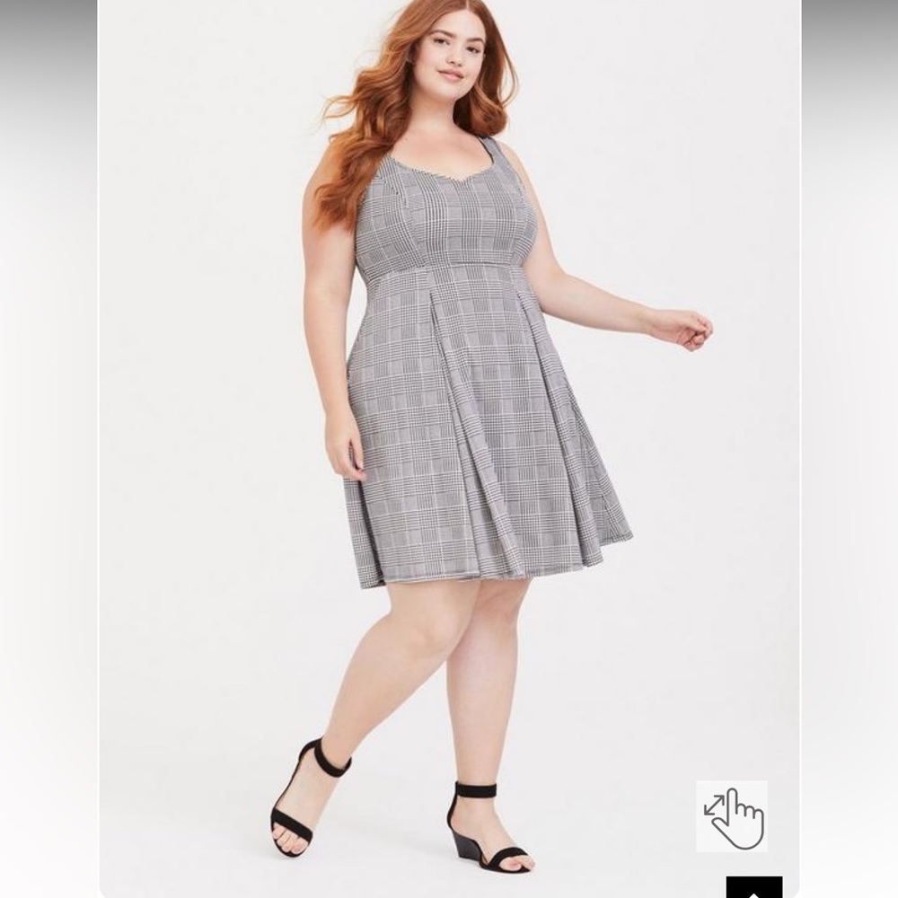 Torrid Black Houndstooth Scuba Knit Skater Dress Plus Size 1X White Sleeveless